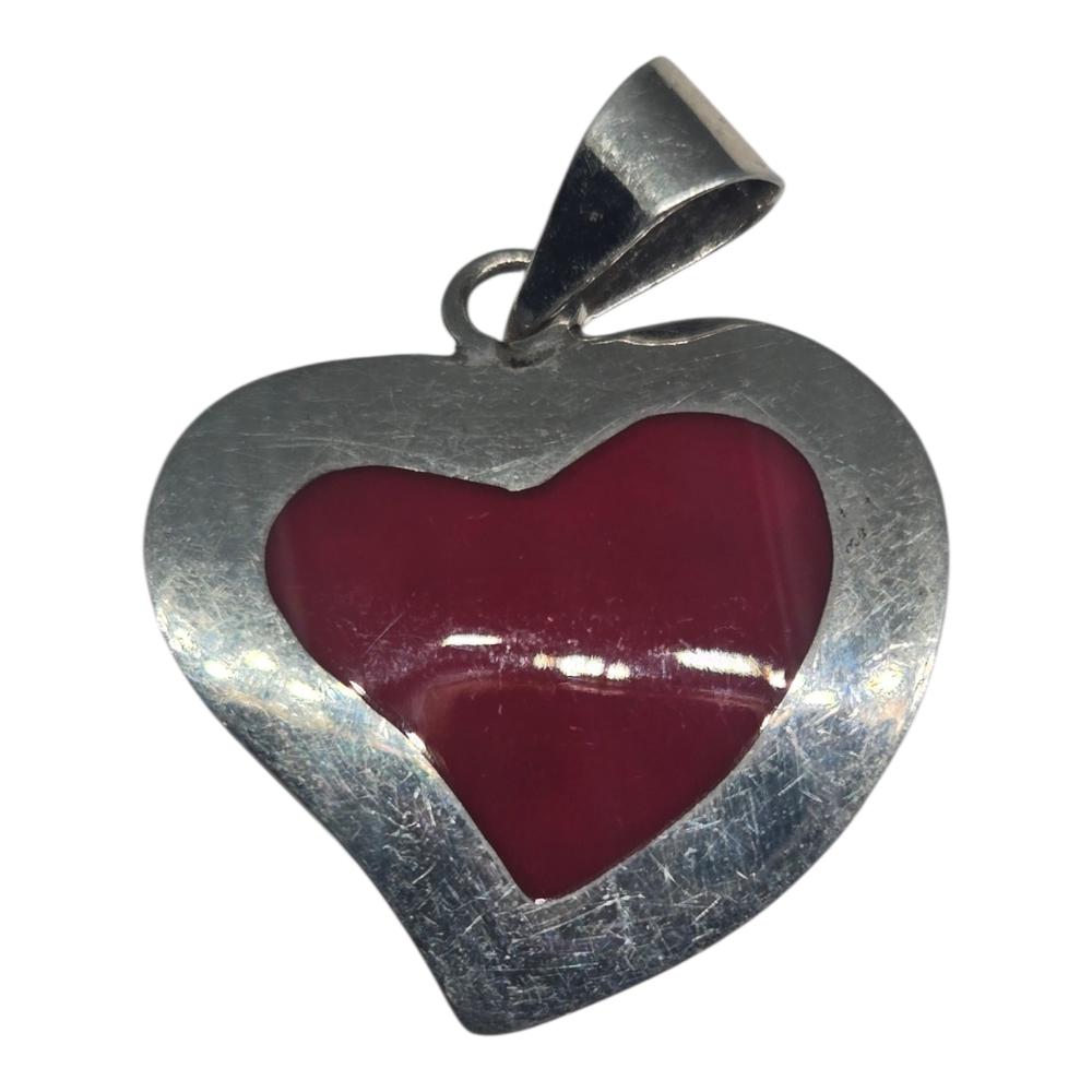 Pink Heart Inlay Pendant - Sterling Silver 925